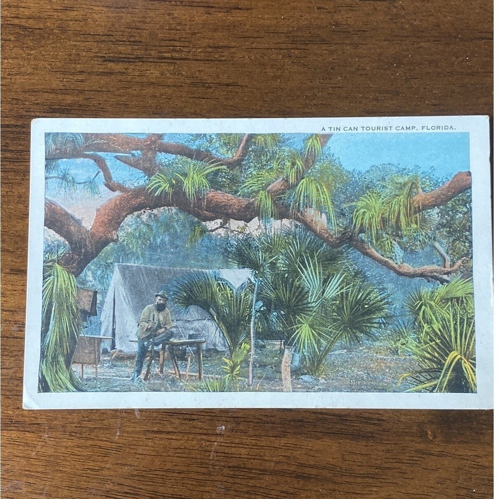 Vintage‎ Postcard A Tin Can Tourist Camp Florida Humor white border Funny